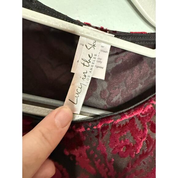 Lucy in the sky red and black velour floral mini dress - Picture 2 of 6